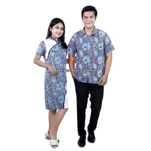 Dress Hem Batik Cap Couple Mawar Kotak by Batik Dua Putri Collection
