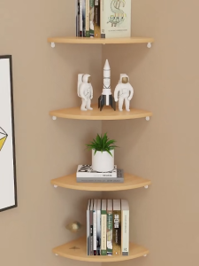 Fan Shaped Corner Storage Shelf No Drill Wall Mounted Wooden Triangle Rack Multifunctional Home Decor Shelf