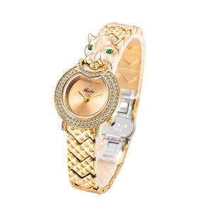 MissFox | MISSFOX Leopard 3D Bling Diamond Quartz Women Wristwatch Fashion Casual Ladies Female Quartz Gold Watches Jewelry Women Clock