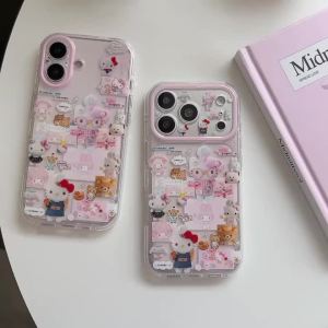 Sanrio | Luxury Super Fire Pink Jingkong Chef KT Phone Case For iPhone 17 Pro Max 17 15 Pro 16 Pro Max Shockproof Protective Cute Cover