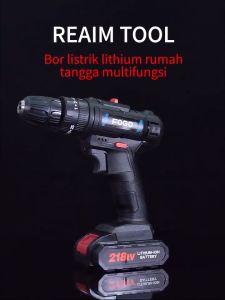 REAIM Mesin Bor Listrik Impact Full Set Murah Bor Baterai 3 Mode Impact Drill Cordless