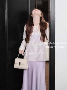 New Chinese Style Chinese Style Suit Skirt Womens Summer Plus Size Fancy Jacquard Lace Shirt Sling Dress Two-piece Set