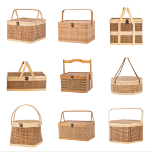 New Year Gift Basket Bamboo Woven Handheld Crab Mooncake Dessert Speciality Large Reed Basket Family Storage Utility