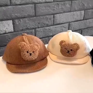 Kids Baseball Cap Baby Hat For Boys Girls Infant Toddler Hats Bonnet Cute Bear Corduroy Adjustable