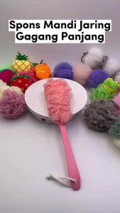 Sikat Mandi Badan/Sikat Spons Punggung Gagang Panjang/Sikat Shower Puff Penggosok Badan