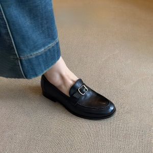 Washed Cowhide ~ Retro Loafers Women New Arrival Maillard Flats Flats British Style Slip-on Leather Shoe Women