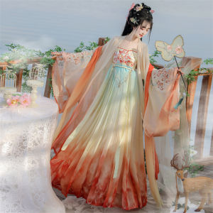 Original Hanfu Womens Tang Style Buttoned Skirt Dream Koi New Summer Improved Large Sleeve Shirt Super Fairy Atmosphere Ancient Costume