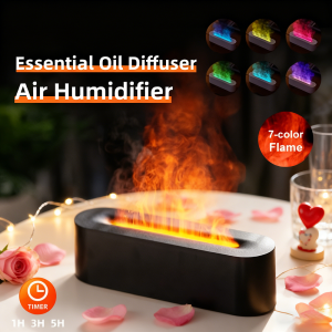 1PC USB Powered Simulated Flame Aroma Essential Oil Diffuser with Colorful Lights and 3-Level Timing Air Humidifier for Home