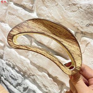 Kẹp Tóc Hình Mỏng Nửa Vòng Lớn Dày Kiểu Hàn Quốc Họa Tiết Gỗ Thời Trang Thu Đông Phụ Kiện Tóc Đa Năng Kẹp Cá Mập