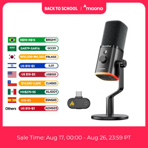 MAONO | MAONO PD100W USB Wireless Dynamic Microphone Cardioid Mic 50m Range One-Touch Noise Reduction RGB for PC Gaming Live Streaming