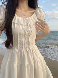 Váy Ngắn Xếp Ly Màu Trắng Cổ Tròn Phong Cách Nhật Bản Ngọt Ngào Mùa Hè 2024 Váy Chữ a Cạp Cao Thường Ngày Cho Nữ