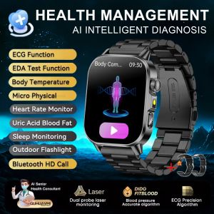 2026 New Model Uric Acid &Lipid Health Analysis Smart Watch Men ECG+PPG Bluetooth Call 2.01-inch LED Flashlight Smart Watch Women
