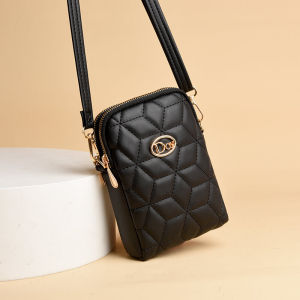 Nữ Dọc Mềm Da Túi Đeo Chéo Nhỏ Họa Tiết Kim Cương Điện Thoại Ví Đựng Tiền Xu Mới Thời Trang/ Phong Cách Hai Lớp Khóa Kéo Túi Đeo Vai