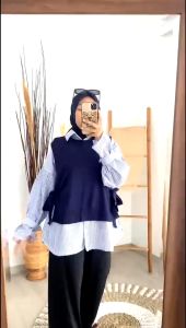 Baju Atasan Wanita PATRICIA SET BLOUSE 2IN1: Bahan Cotton Mix Rajut & Modis Formal Muslimah