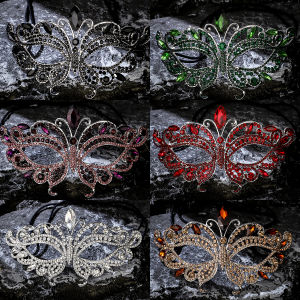 แฟชั่นพลอยเทียมหรูหราสำหรับผู้หญิงหน้ากากอัลลอยรูปผีเสื้อเครื่องประดับงานฮาโลวีนหน้ากากปิดหน้าครึ่งงานปาร์ตี้เจ้าหญิง