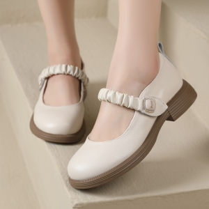 Comfortable Genuine Leather Mary Jane Womens Shoes Spring Autumn New Style Soft Bottom round Toe Low Heel Fashion Single Shoes