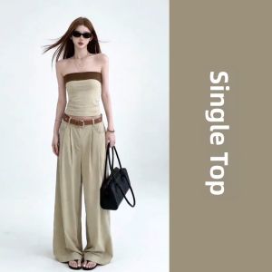 PEIZIXUAN | Korean Style Crop Top and Wide Leg Pants Outfit Set