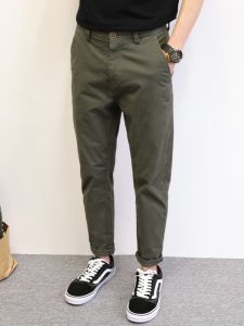 Mens Casual Cotton Pants Straight Leg Fit Spring Autumn Pure Color Washed Long Trousers Korean Style Fashionable Youthwear