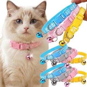 PawPulse【Local Stock】4Pcs Pet Adjustable Collar With Bell Cartoon Footprint Pattern Collar Safety Buckle Pet Supplie