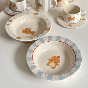 Creative Hand-Pinching Cute Dog Deep Plates For Home Ceramic Soup Plate Pasta Salad Dish Light Food Plate Dishes Breakfast Plate