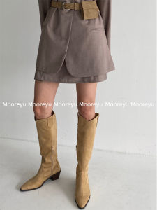 Mooreyu Western Style High Tube Knight Boots Womens Slimming Chunky Heel Retro British Style Booties for Young Women