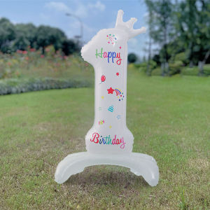 Birthday Digital Balloon White Standing 32 inch Happy Birthday Printed Aluminum Film Birthday Party Crown Balloon