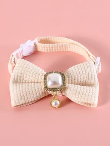 Plaid Waffle Pet Collar Bow Tie Pearl Pendant Diamond Butterfly Knot Cat Dog Necklace Accessories Vintage Mermaid Style Universal