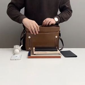 Mens Leather Shoulder Bag Versatile Business Briefcase Backpack with Large Capacity for Leisure & Work