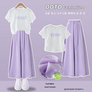 7-16Years Kids Girls Suit Terno Outfits for Teens Short Sleeves T-Shirts and Ice Silk Wide Leg Pants Clothes Set Girls Leisure Sports Suit New Style Korean Fashion OOTD