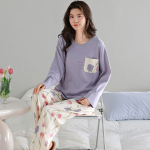 Bộ đồ ngủ MiiOW cho nữ vải cotton phong cách Hàn Quốc dài tay hoạt hình