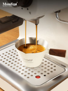 Italian Coffee Extraction Cup with Scale Stainless Steel Measurement Cup Espresso Machine Liquid Reception Cup Wooden Handle Ounce Cup