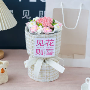 Hand Knitted Sunflower Carnation Rose Wool Flower Bouquet Birthday Gift Nurses Day Mothers Day Present Artificial Flowers