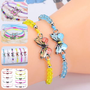 Gaya Bohemia gelang kupu-kupu warna dengan gelang kristal yang dapat diseret dan dapat disesuaikan