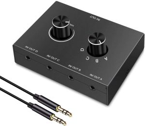 Kebidumei | 4 Way/2 Way 3.5mm Stereo Audio Switcher Bi-Directional Audio Switch Splitter Box 2x1/1x2 4x1/1x4 Switcher with Mute Button