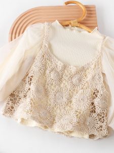 Mùa Xuân Mùa Thu Dệt Kim Ren Móc Em Bé Bé Gái Áo Hai Dây Áo Khoác Trẻ Em Thời Trang Mới Bé Gái S Đa Năng Vai Áo Khoác Phong Cách Công Chúa Màu Sắc Tinh Khiết