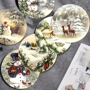 แผ่นรองแก้วไม้กันลื่นลายคริสต์มาส 6 ชิ้น/ชุด เหมาะสำหรับตกแต่งบ้าน สำนักงาน และงานปาร์ตี้ธีม