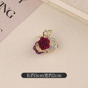 Small Flower Flocking Hair Claw Princess Style Red Bowknot Headwear New Year Fashion Accessory Alloy Banana Clip for Women
