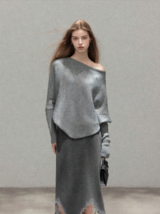 Cantonstory | Off-shoulder Batwing Sweater Pencil Skirt Two-piece Set