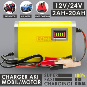 Casan Aki Motor Mobil Otomatis 2A-20A 12Volt/24Volt Portable Automatic Charger Batterai Accu Auto Cut Off Cas Aki Kering Dan Basah Digital Pengecas Aki DC Carger Aki Multifungsi