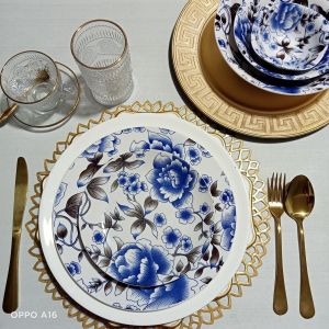 Elegant Ceramic Floral Blues Plates / Meat Plate / Soup Plate / Moon Plate