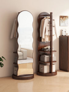 Rotatable Mobile Full Length Dressing Mirror with Hanger Integrated for Womens Bedrooms