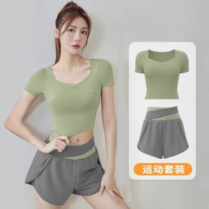 Slim Fit Short Sleeve Yoga Sportswear Set for Women Breathable Professional Pilates Training Runwear Quick Dry Casual Outfit