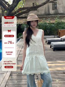 Vacation Style Lace Patchwork V-Neck Flattering All-Match Mini-Fit Sleeveless A-Line Dress