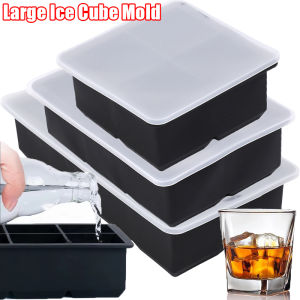 4/6/8 Grid Silicone Ice Cube Trays with Lid / Large Square Ice Cube Mold / Stackable Freezer Ice Molds / DIY Ice Cube Maker for Whiskey Cocktails & Drinks
