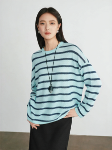 Eifini | Áo Blouse Sọc Màu Len Lanh