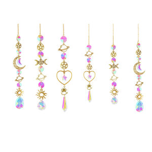 Star Moon Sun Hanging Crystal Pendant Bright Color Windchime Light Pendant Multiple Sizes Smooth Surface for Home Garden Window Decoration
