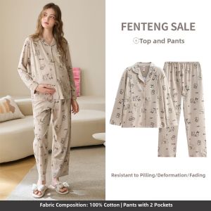 FENTENG | Postpartum Nursing Sleepwear With Collar Long Sleeves For Spring And Autumn