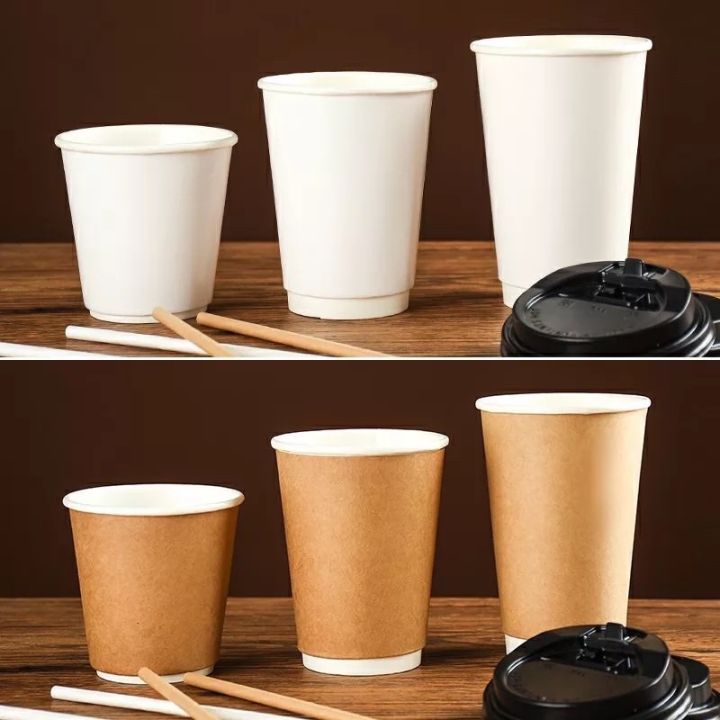 50pcs Kraft Double Wall Coffee Cup with Lid | Lazada Philippines