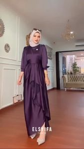 Jusi Couple Dress Bridesmaid Satin Velvet Silk Gamis dan Kemeja Batik Kondangan Lamaran Lebaran
