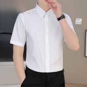 HENGYUANXIANG | High-End Mens Short-Sleeve Ice Silk Casual Shirt Thin Half Sleeve Striped Business Casual Shirt For Summer By Hongyuanxiang